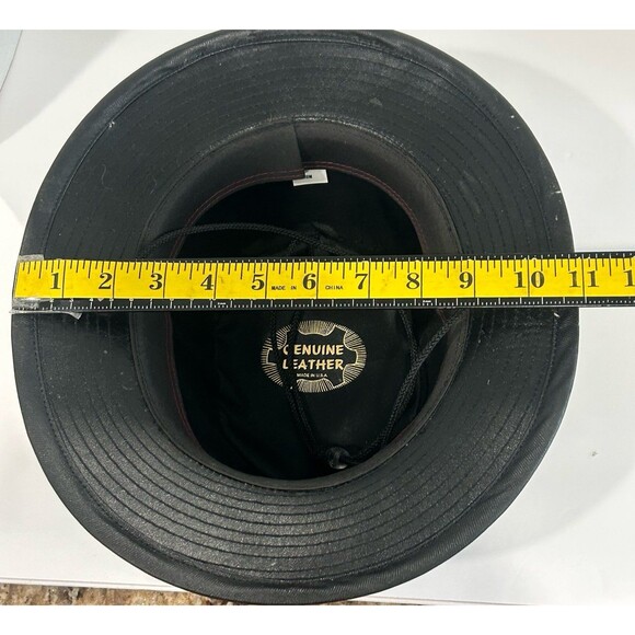 Vintage Fedora Hat Women's Size Med Color Black Leather USA Attached chin strap - Picture 8 of 11
